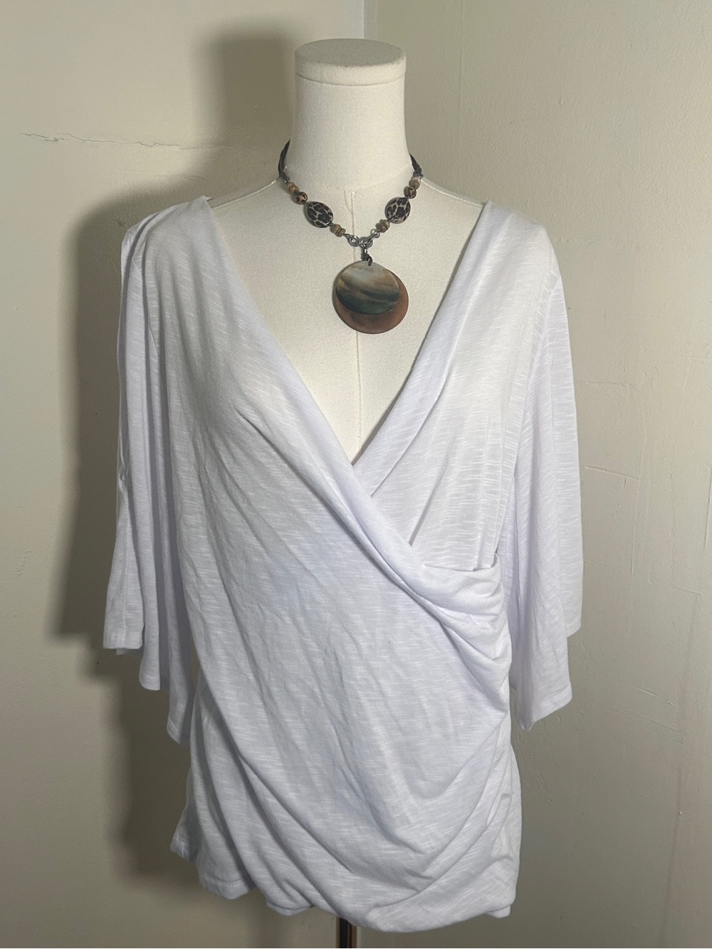 White Draped V-Neck Women's Top